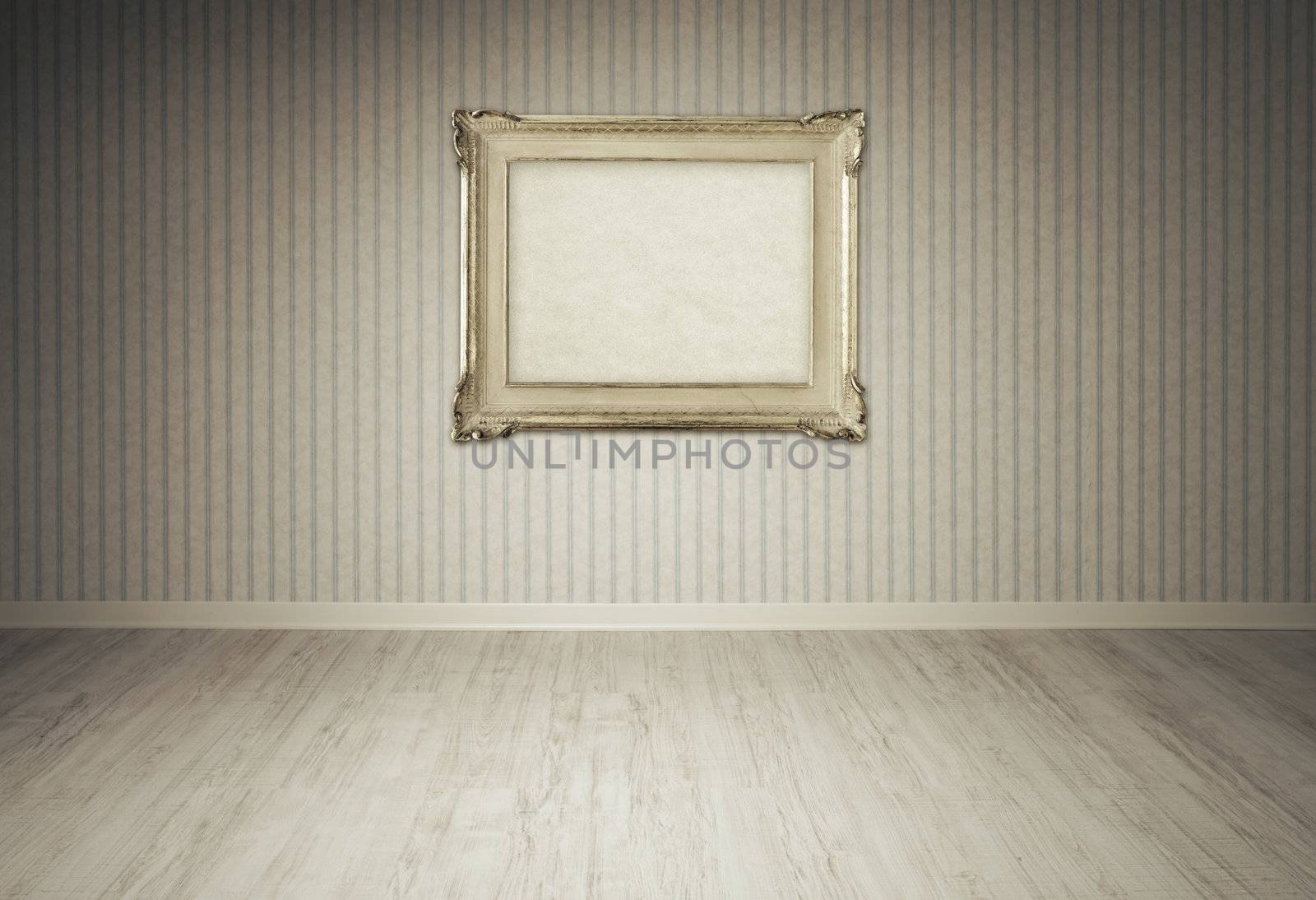 Vintage picture frame on a empty room, copy space