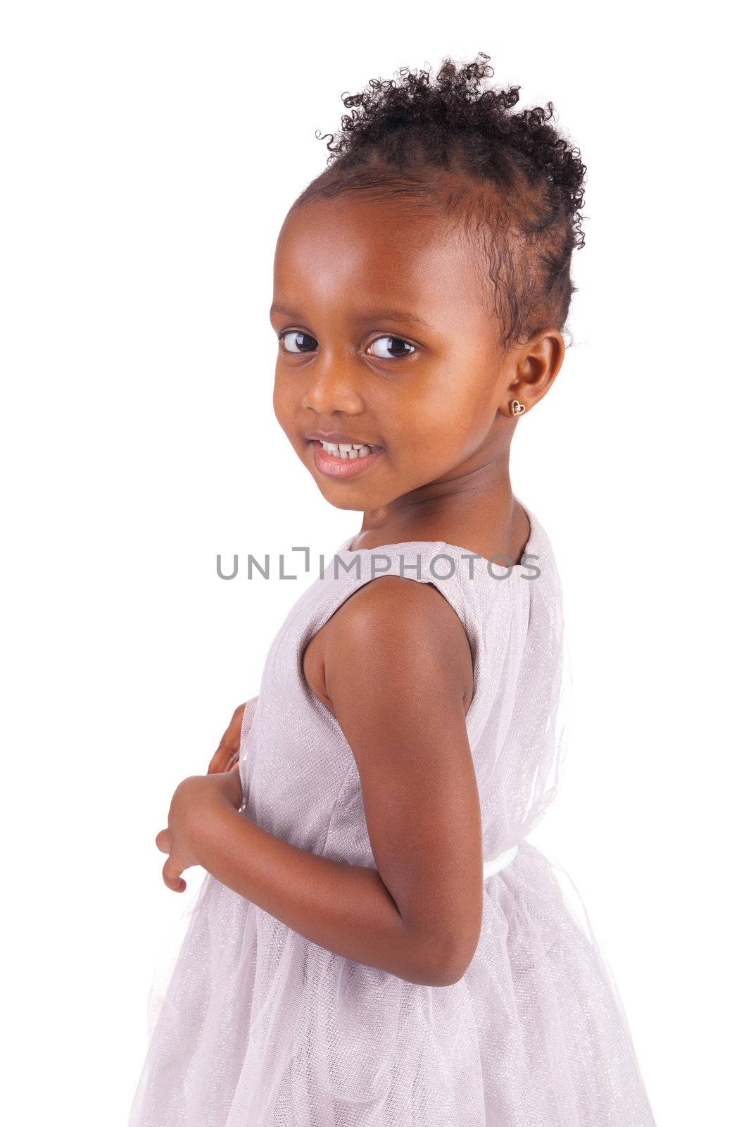 Adorable african little girl on white background