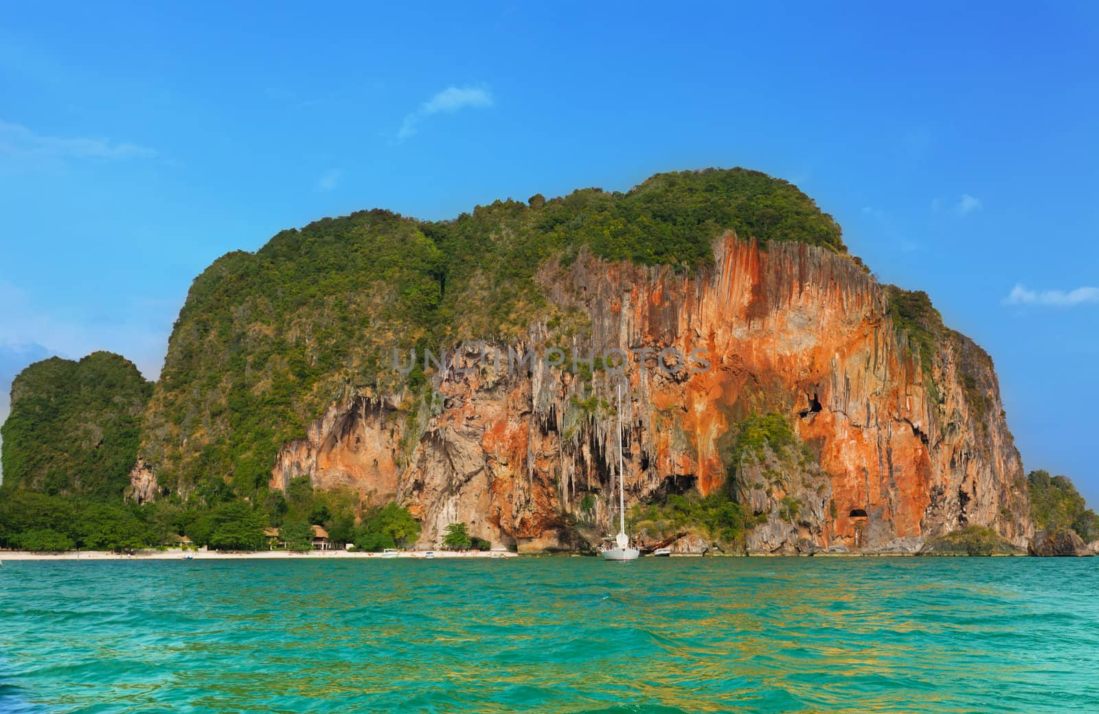 Big tropical desert island at the ocean