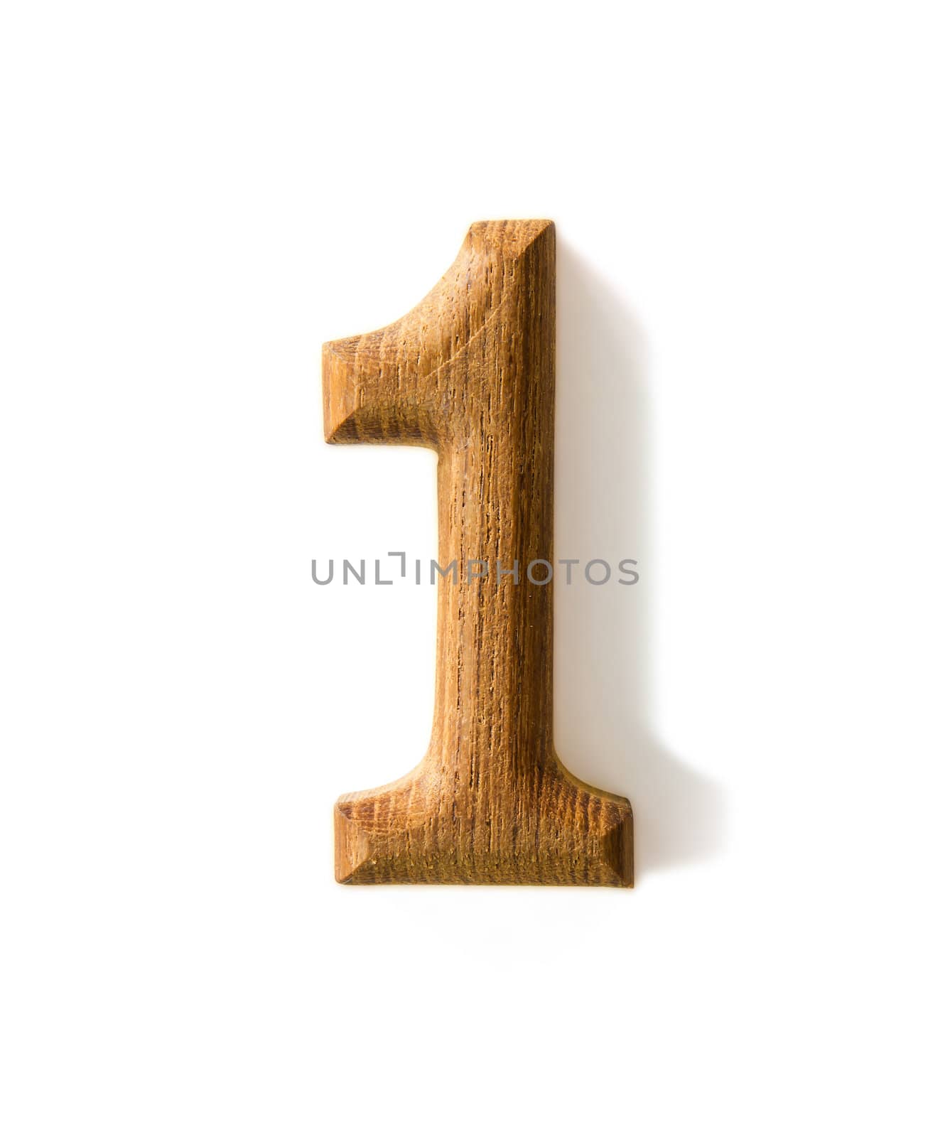 Beautiful wooden numeric with shadow on white background