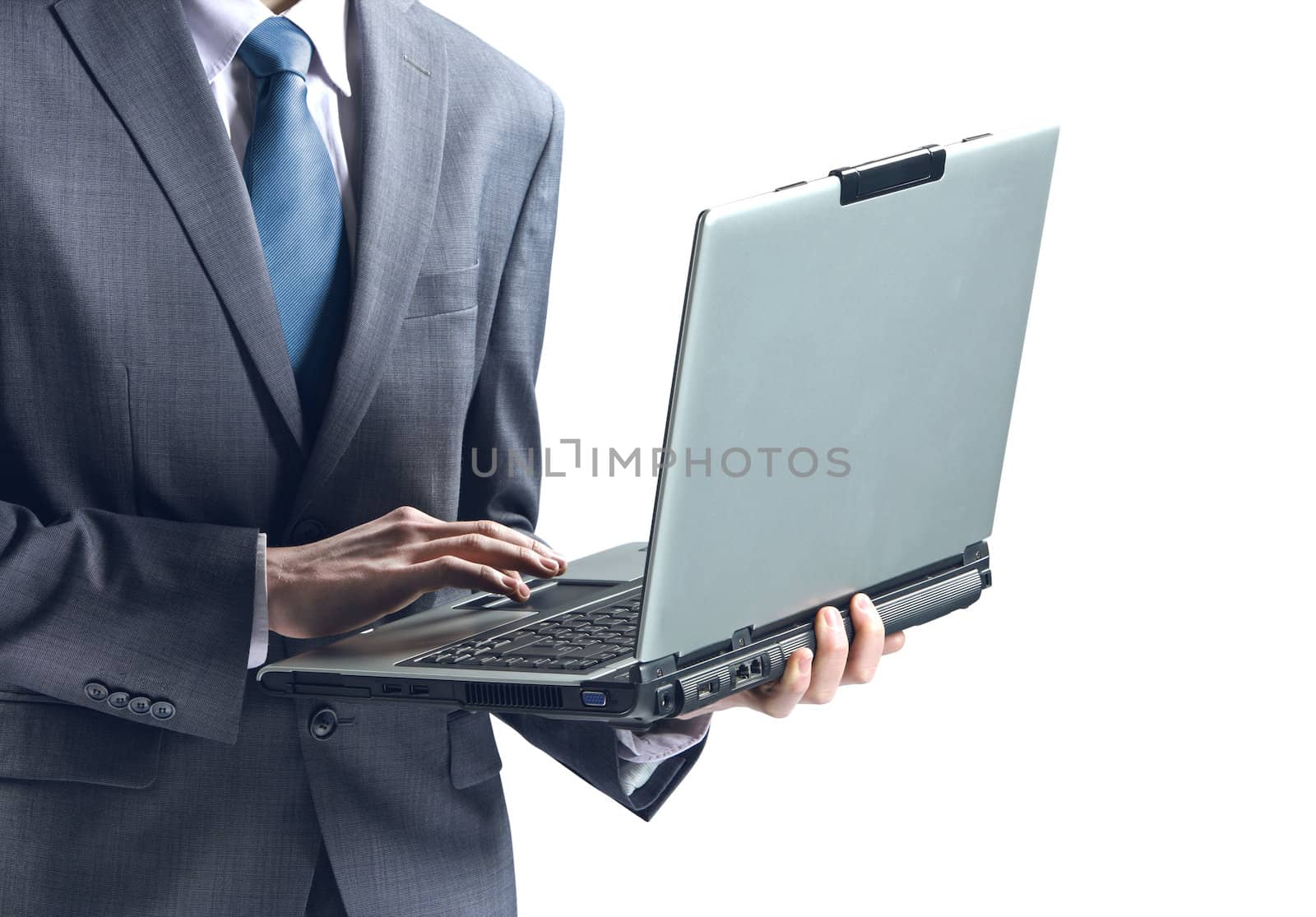 Businessman with Laptop isolated on white background