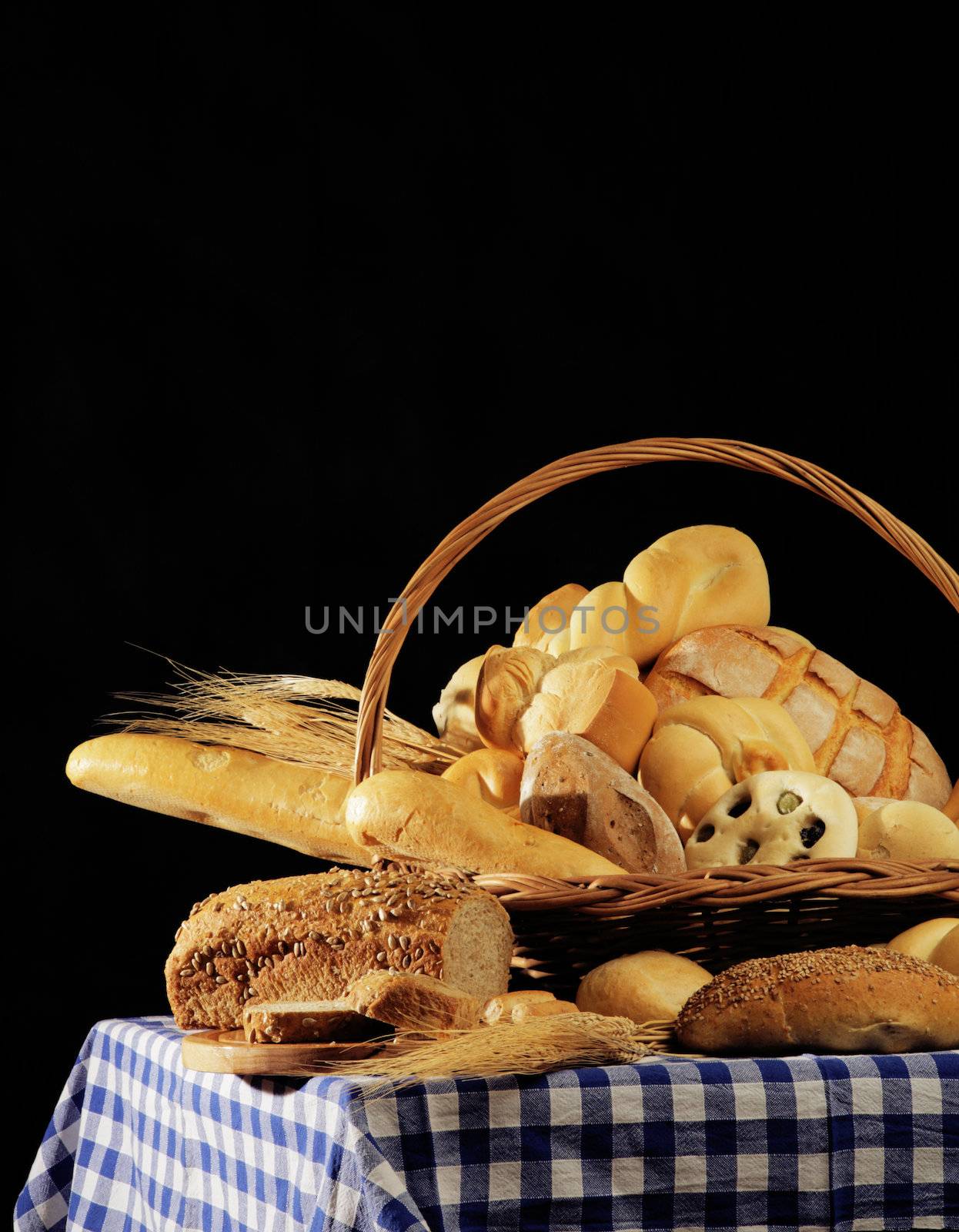 Assorted Bread basket on dark background