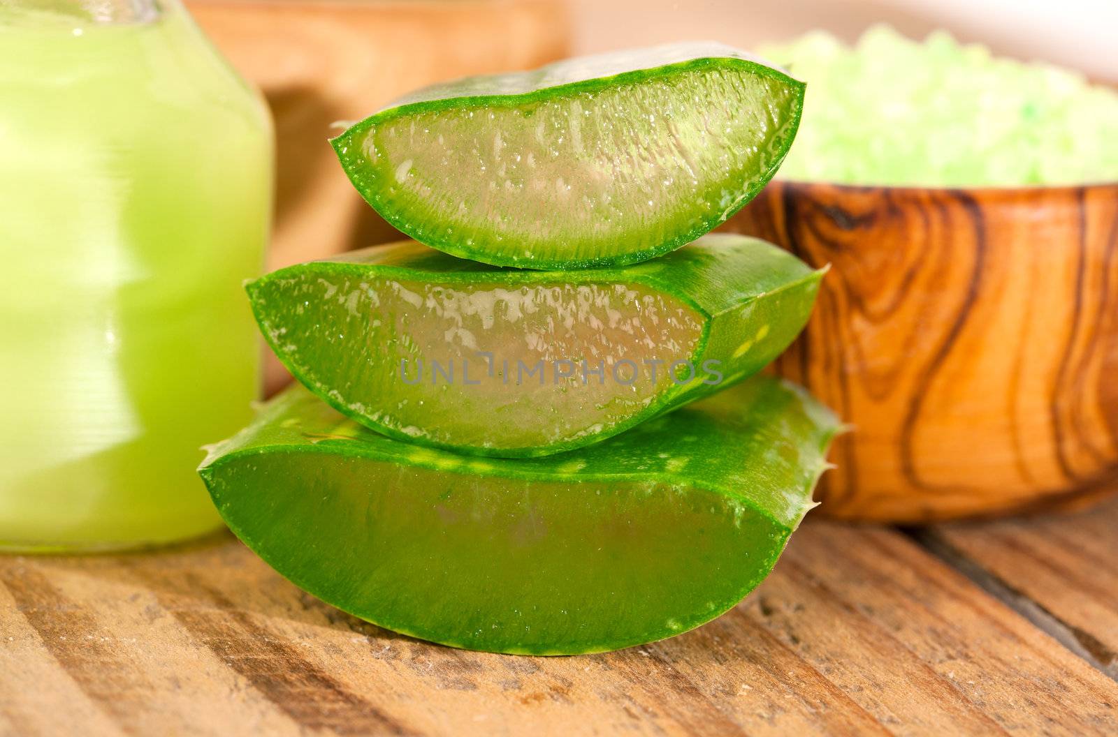 aloe vera fresh leaf on wooden background