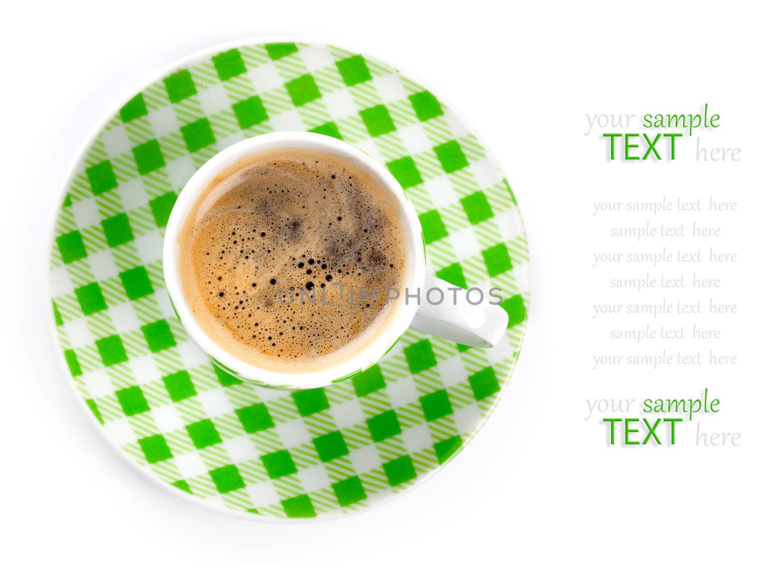 checked cup of coffee on white background