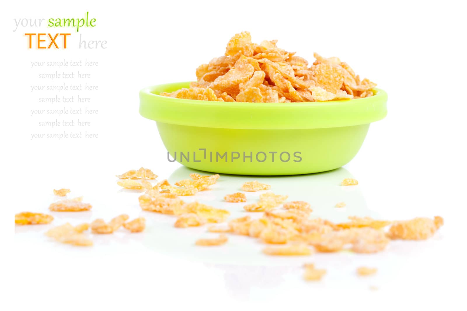 bowl of cornflakes on white background