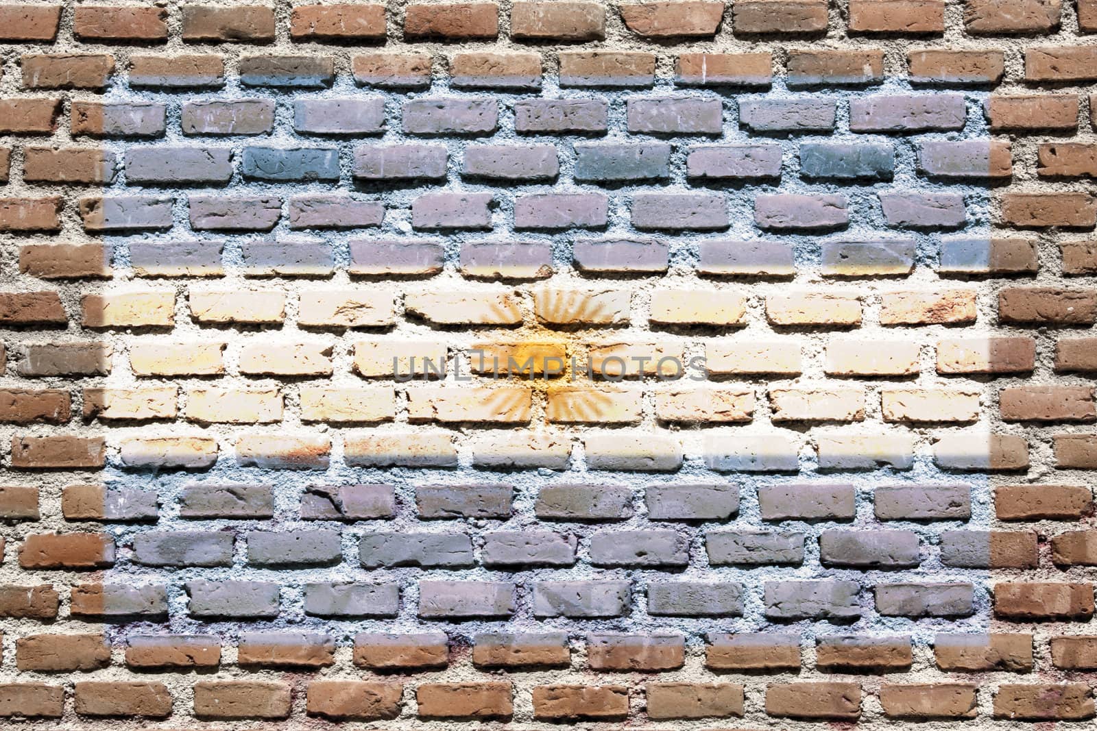 Argentina national flag spray painted on a brick wall. Grunge graffiti.