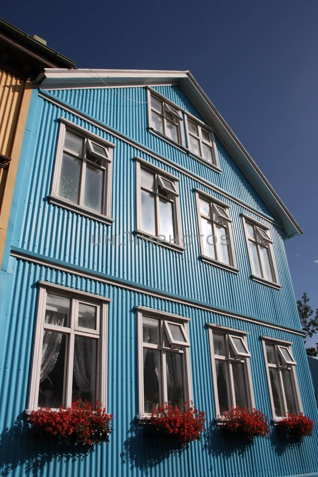 Architecture in Reykjavik, Iceland. Typical corrugated tin building.