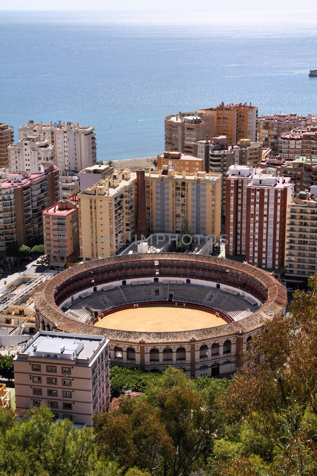 Malaga in Andalusia region of Spain. Famous bull ring stadium.
