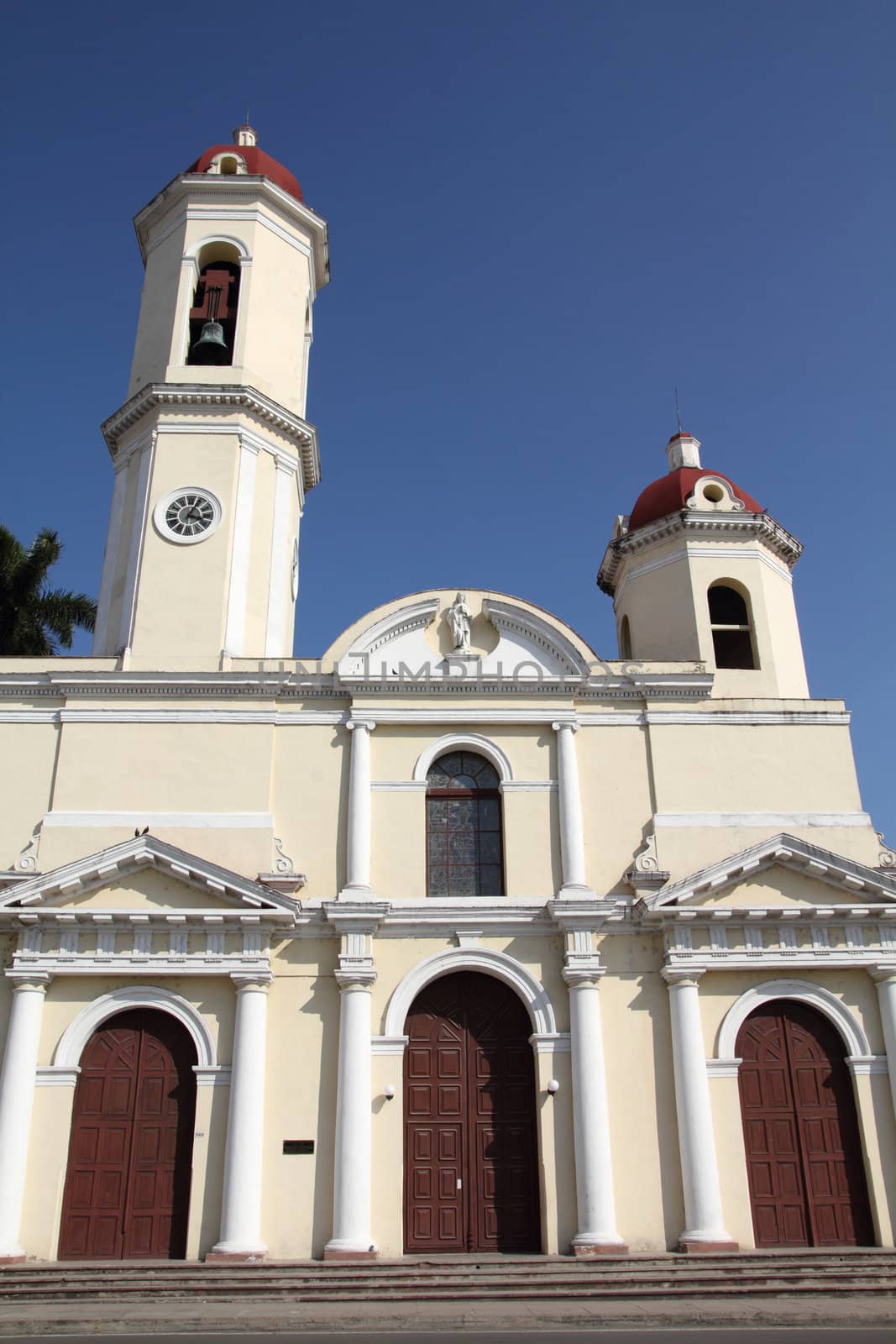 Cuba - colonial town architecture. Cathedral in Cienfuegos. UNESCO World Heritage Site.