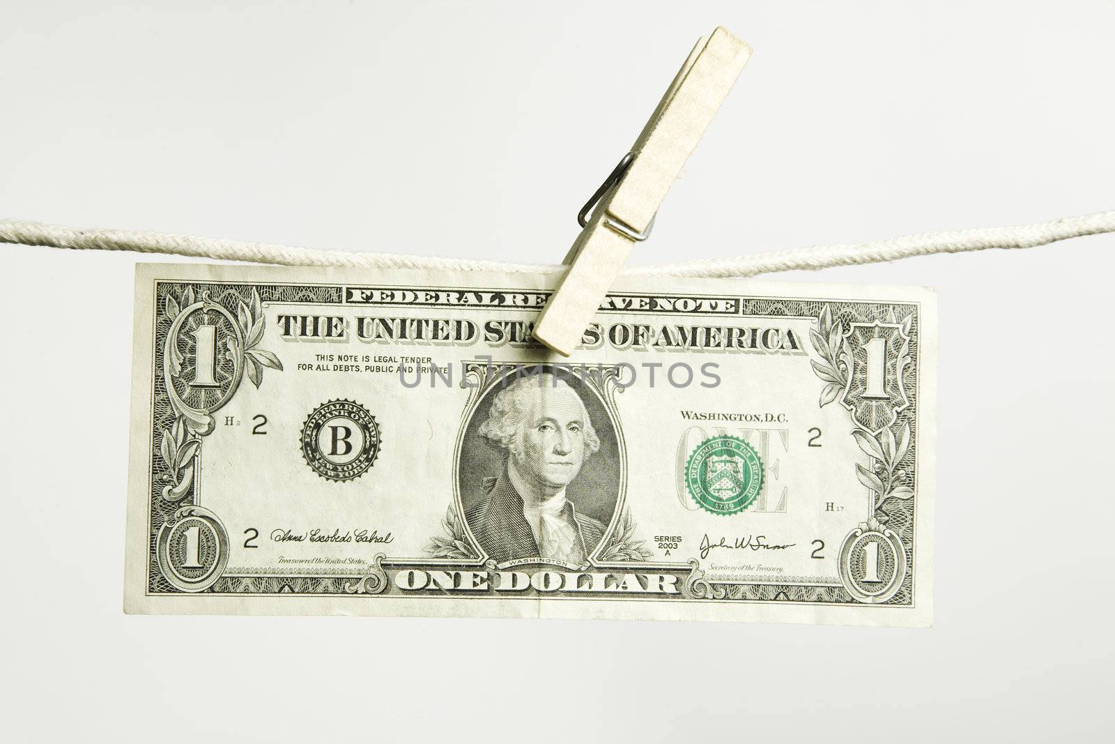 isolated bank note on the white background, focus point on center