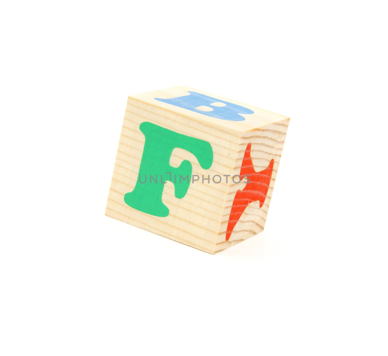 child brick with letter F, isolated on white background