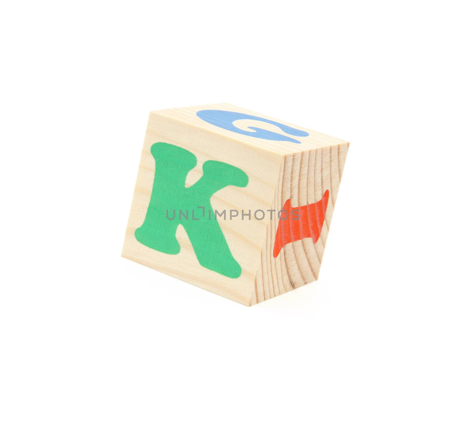 child brick with letter K, isolated on white background
