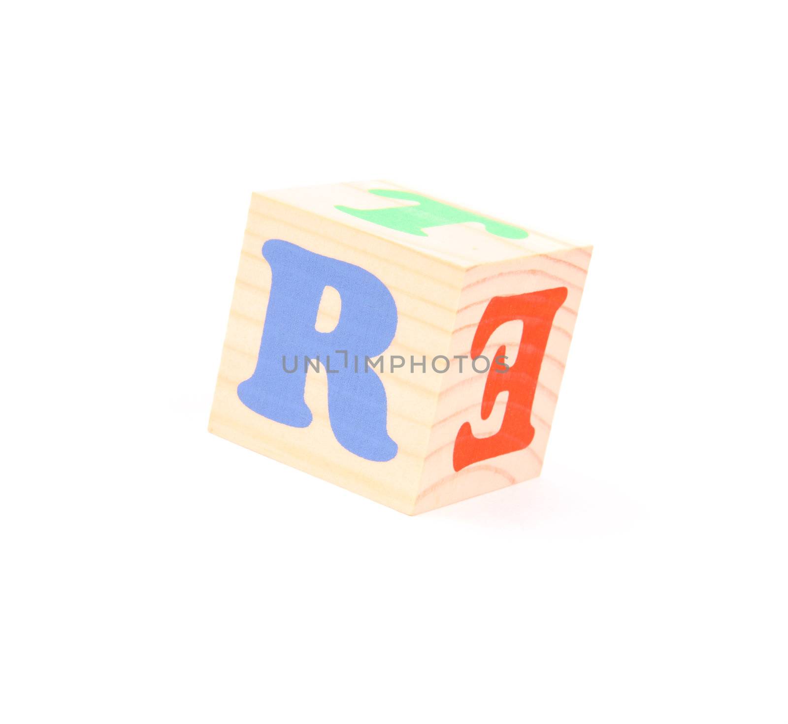 child brick with letter R, isolated on white background