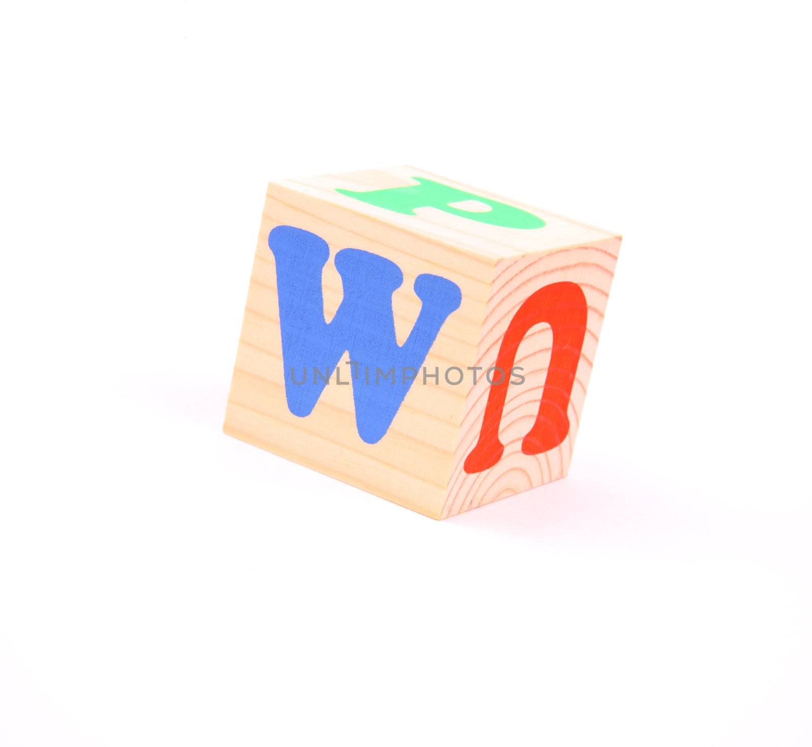 child brick with letter W, isolated on white background