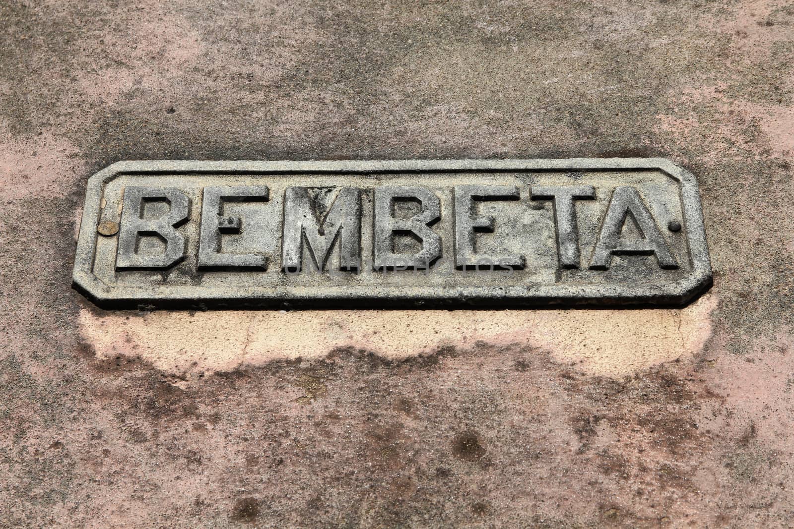 Bembeta street in Camaguey, Cuba. Old sign.