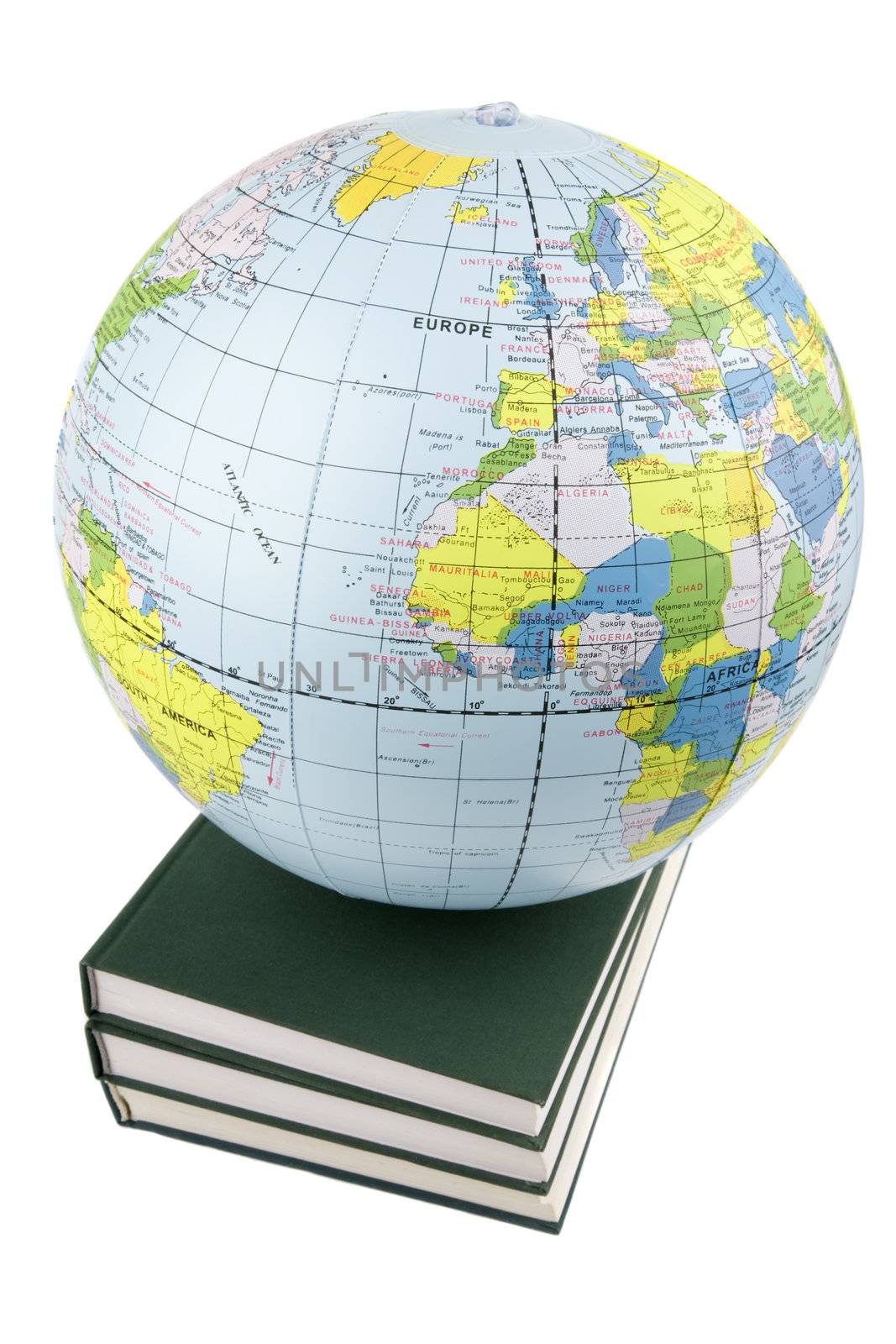 globe and school textbook isolated on white background