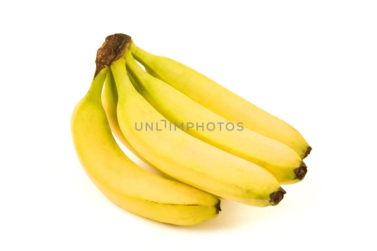 isolated banana on white background, focus point on nearest part