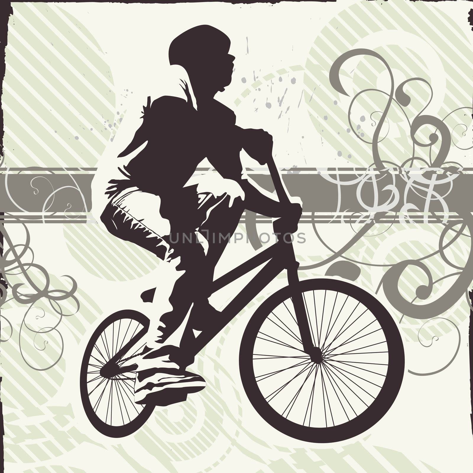 teen on bike (grunge and foliage version)