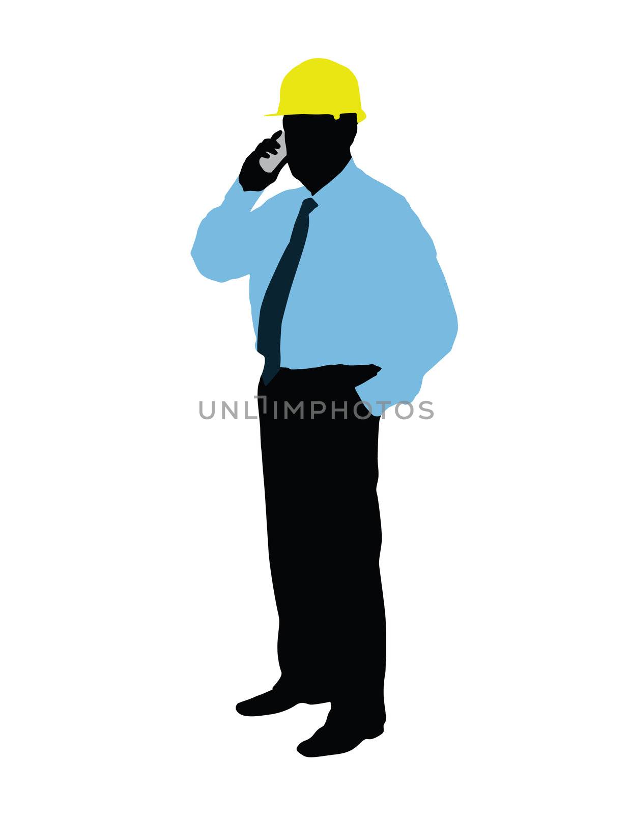 black silhouette of man in the blue shirt isolated on the white background