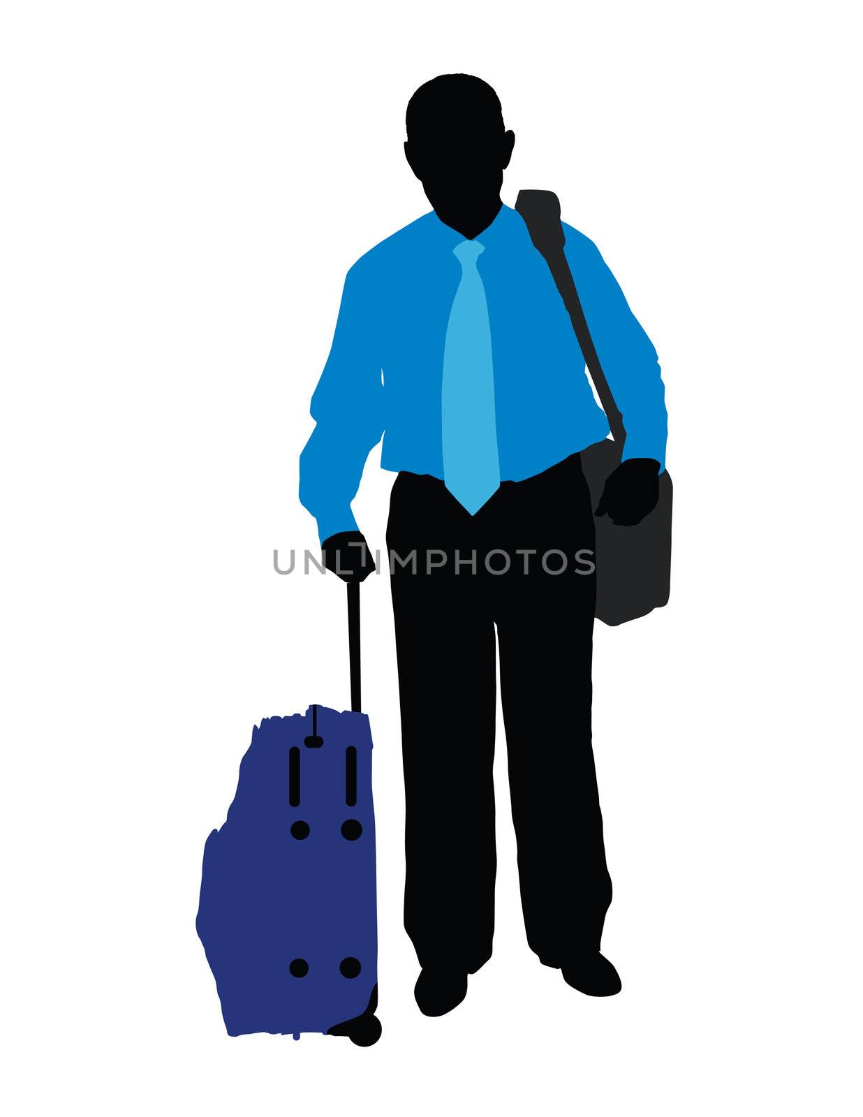 silhouette of man in the blue shirt isolated on the white background