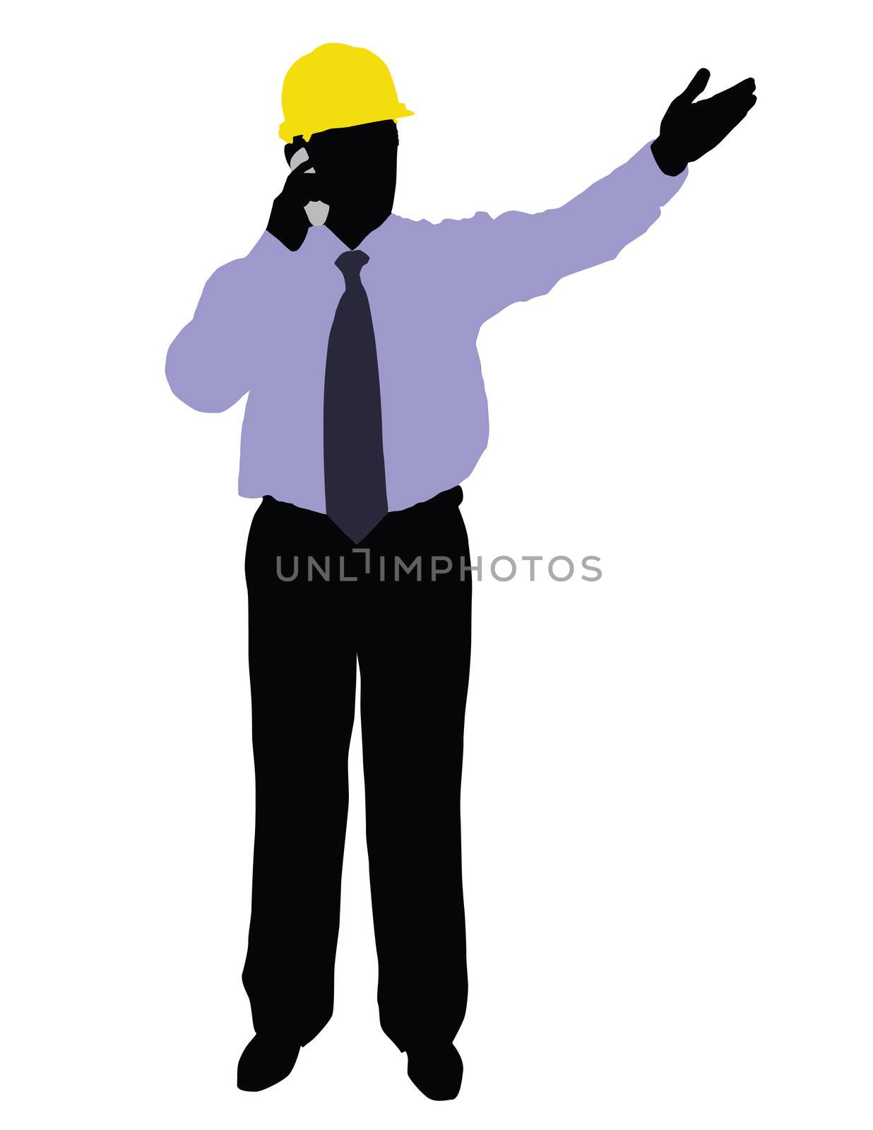 black silhouette of man in the blue shirt isolated on the white background
