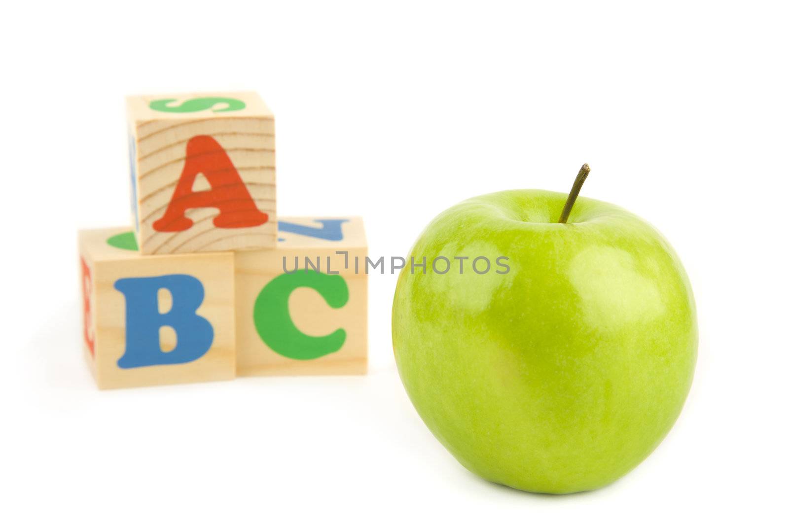 isolated on white background, focus point on the stick of apple