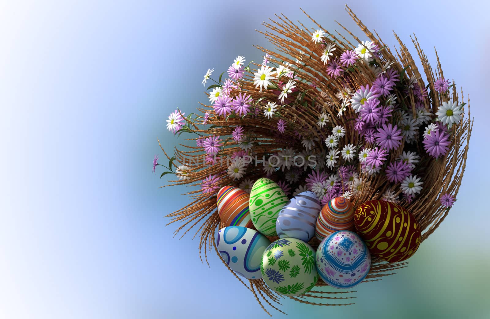 decorated Easter eggs with plants and flowers by denisgo