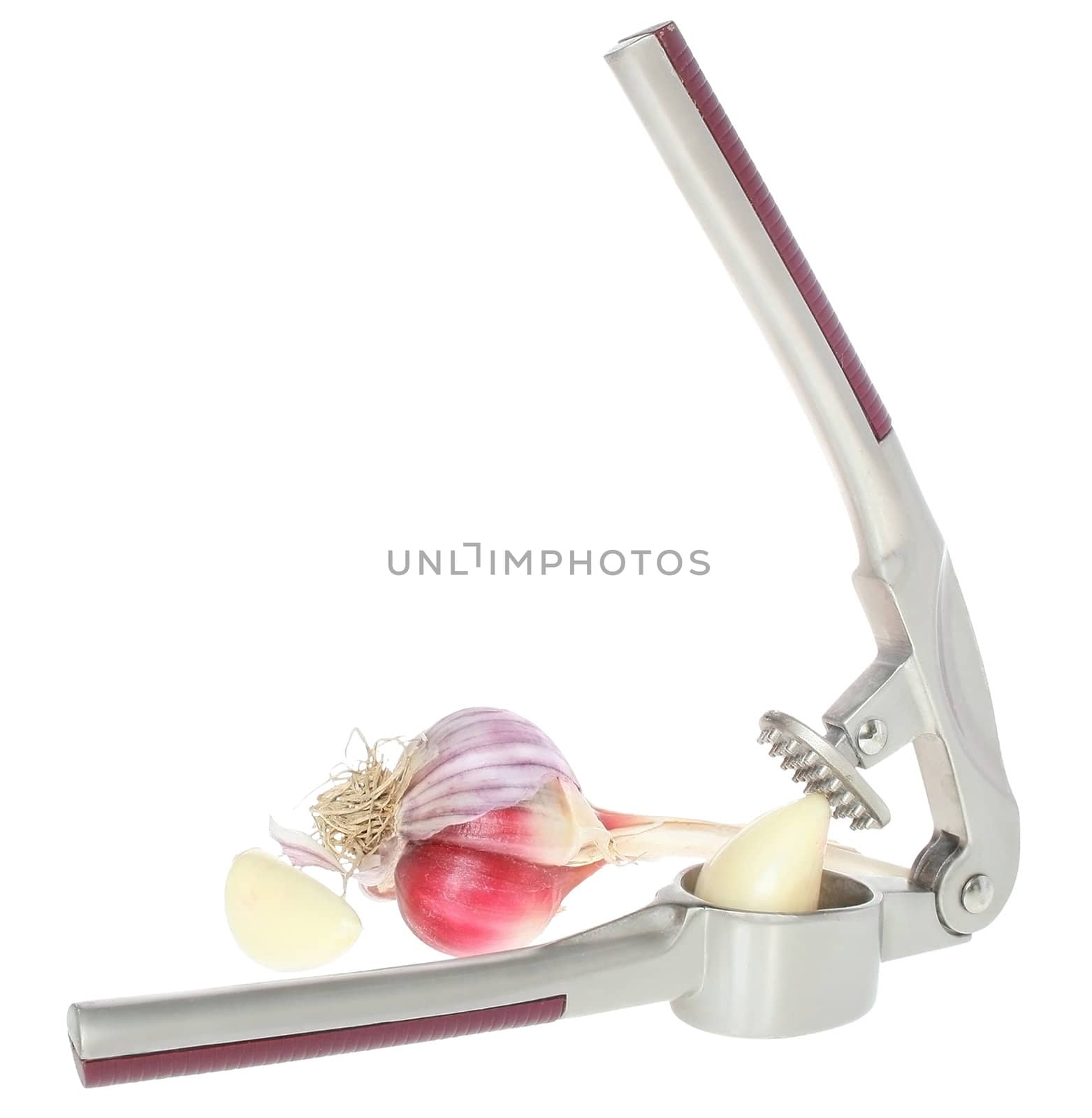 Garlic press on a white background.