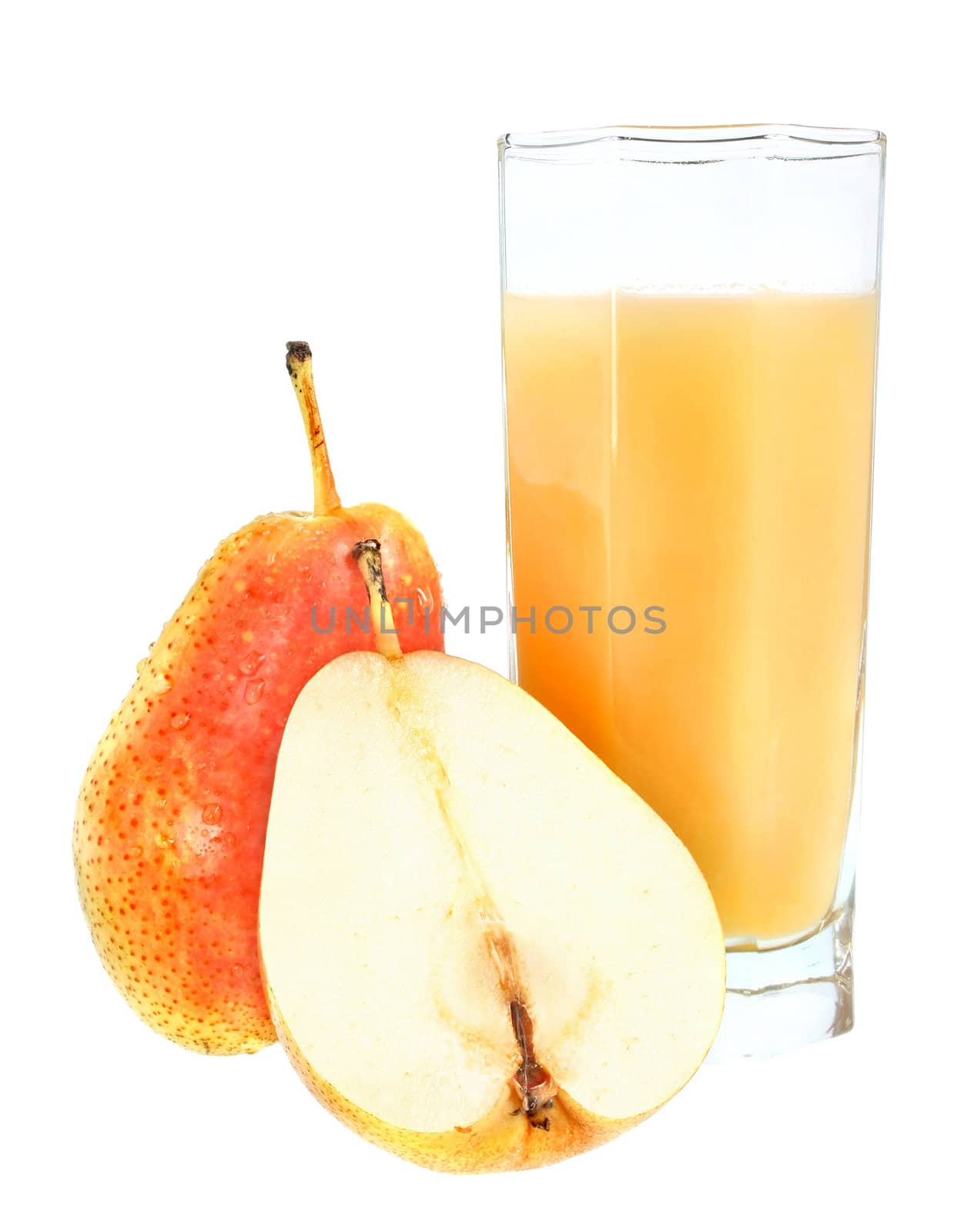 Pear juice on a white background.