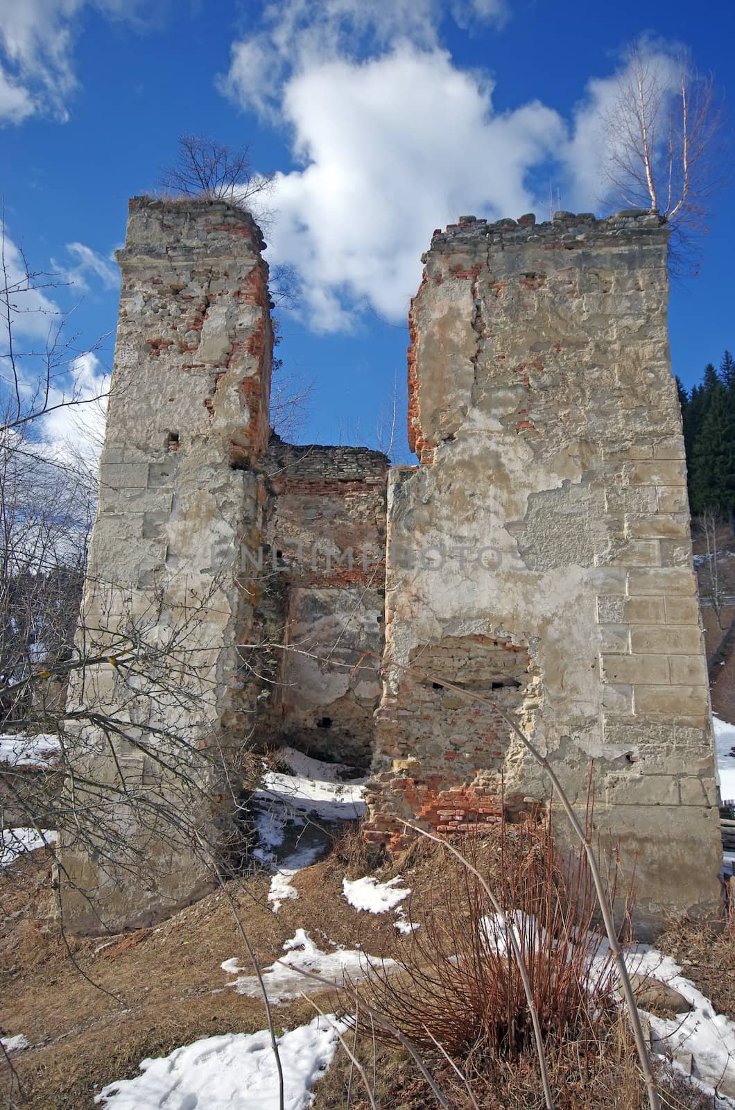 Old fortress tower ruins in Romania