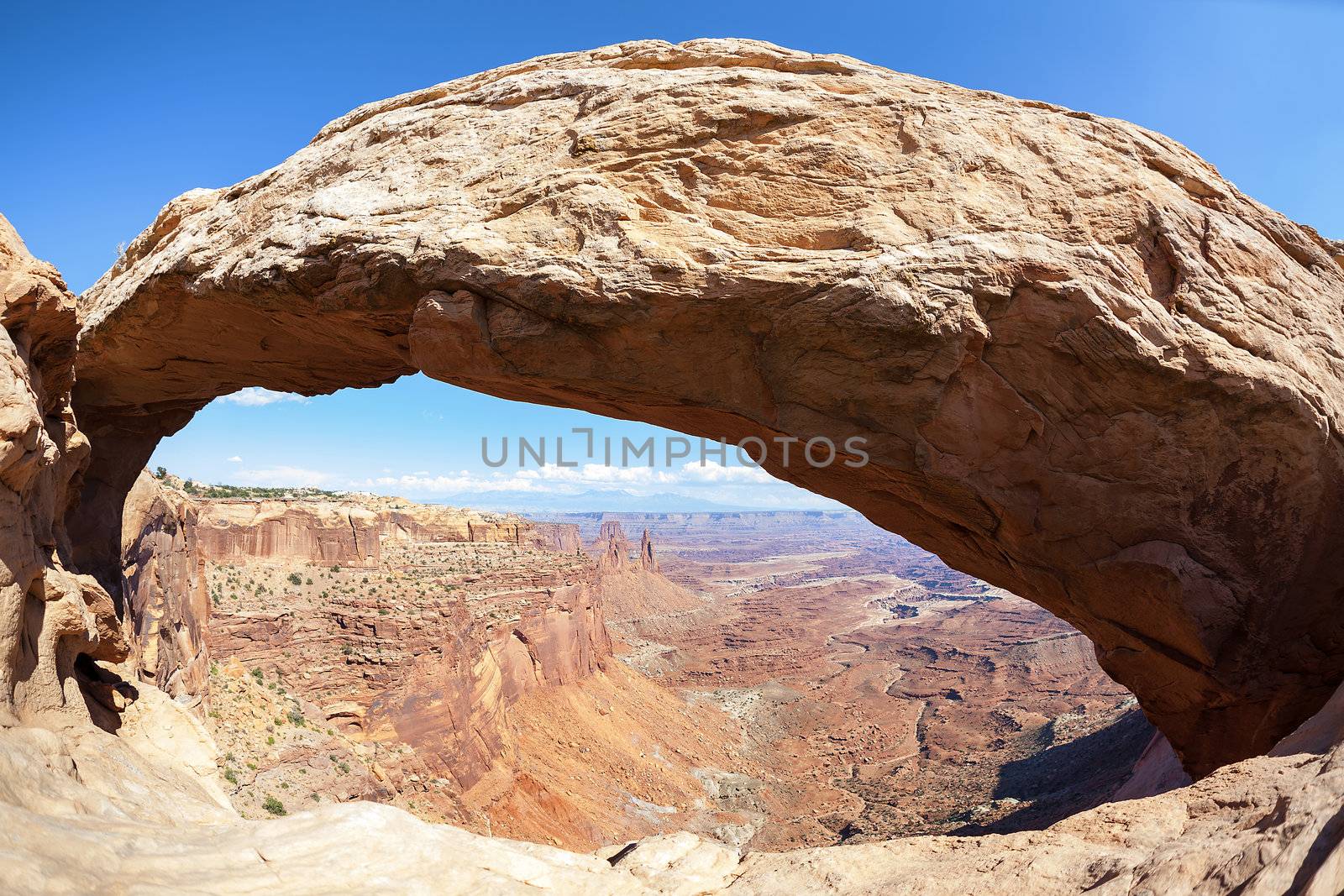 View of the famous Mesa Arch at Canyonlands National Park in Utah , USA 