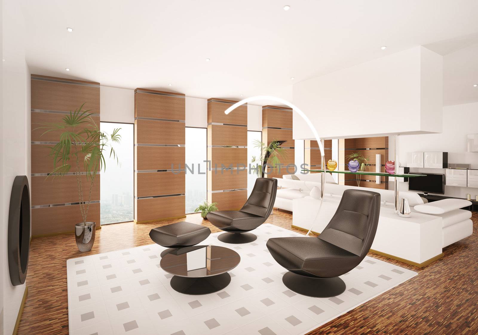 Interior of modern apartment living room 3d render