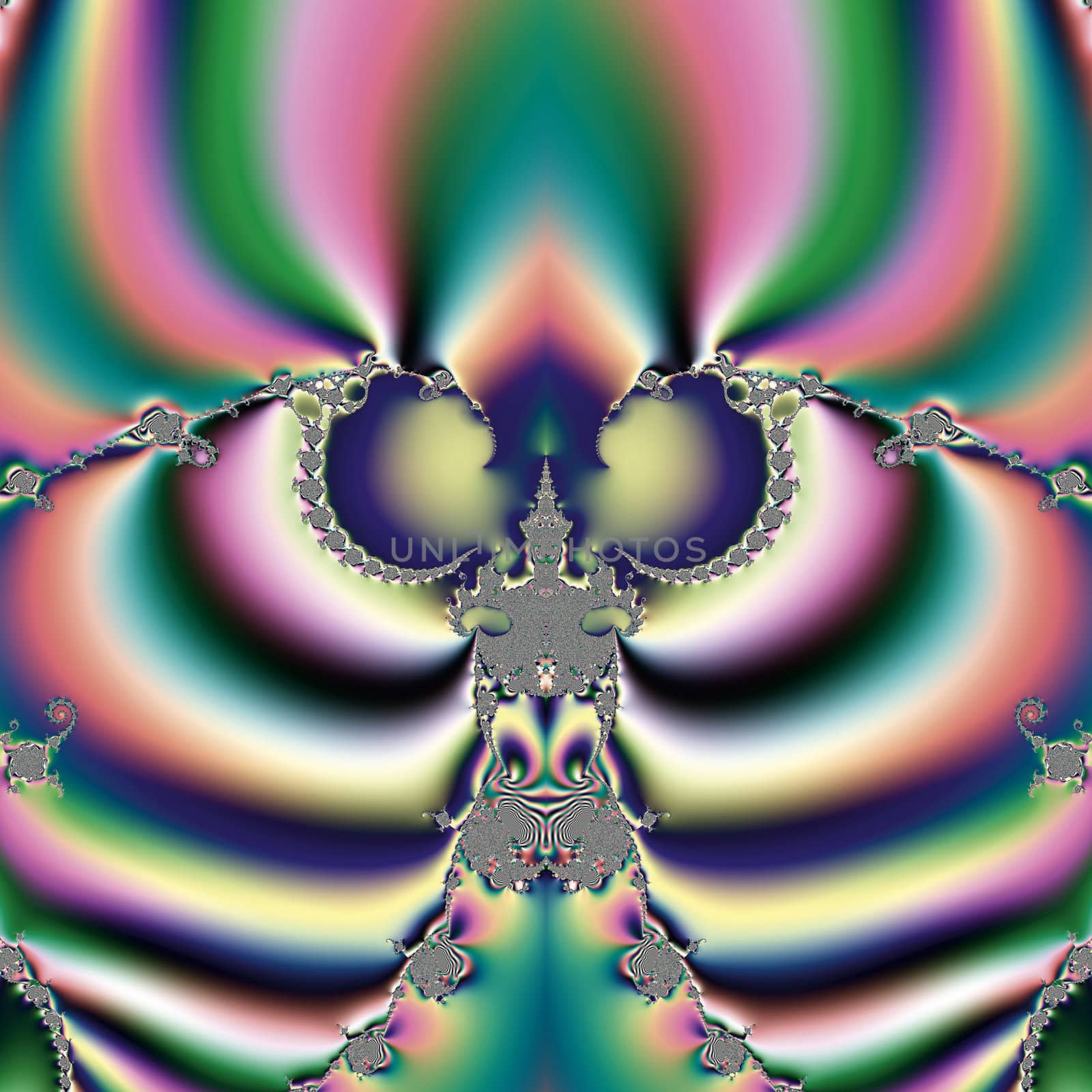 Bright and funky original fractal design, abstract psychedelic art, rainbow butterfly