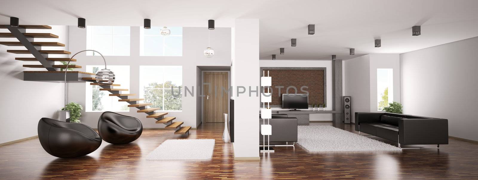 Interior of apartment panorama 3d render