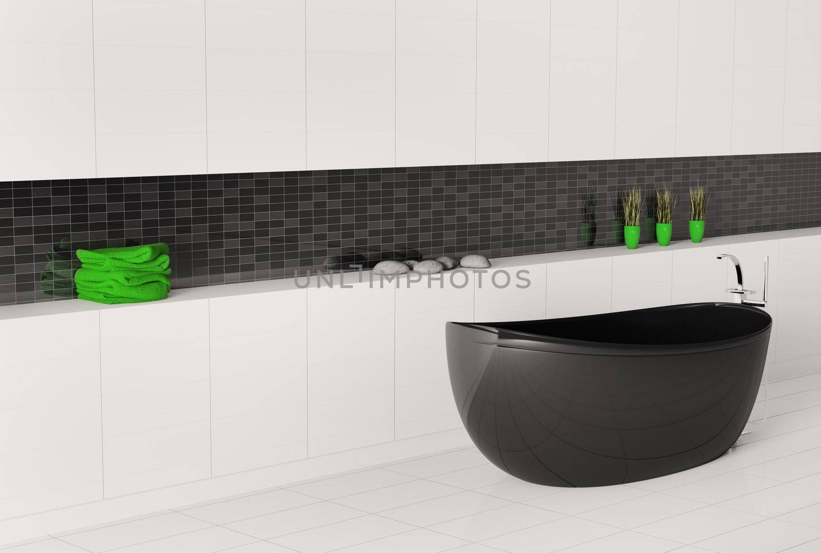 bathroom interior with black white wall 3d render