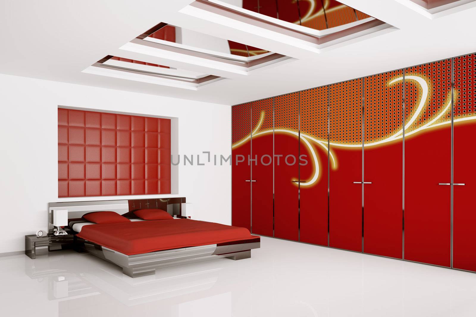 Interior of modern bedroom 3d render