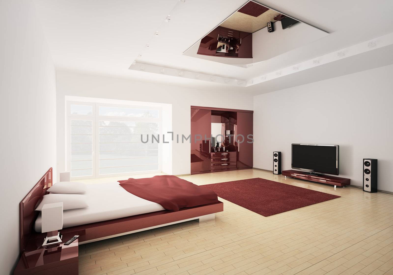 Interior of modern bedroom 3d render