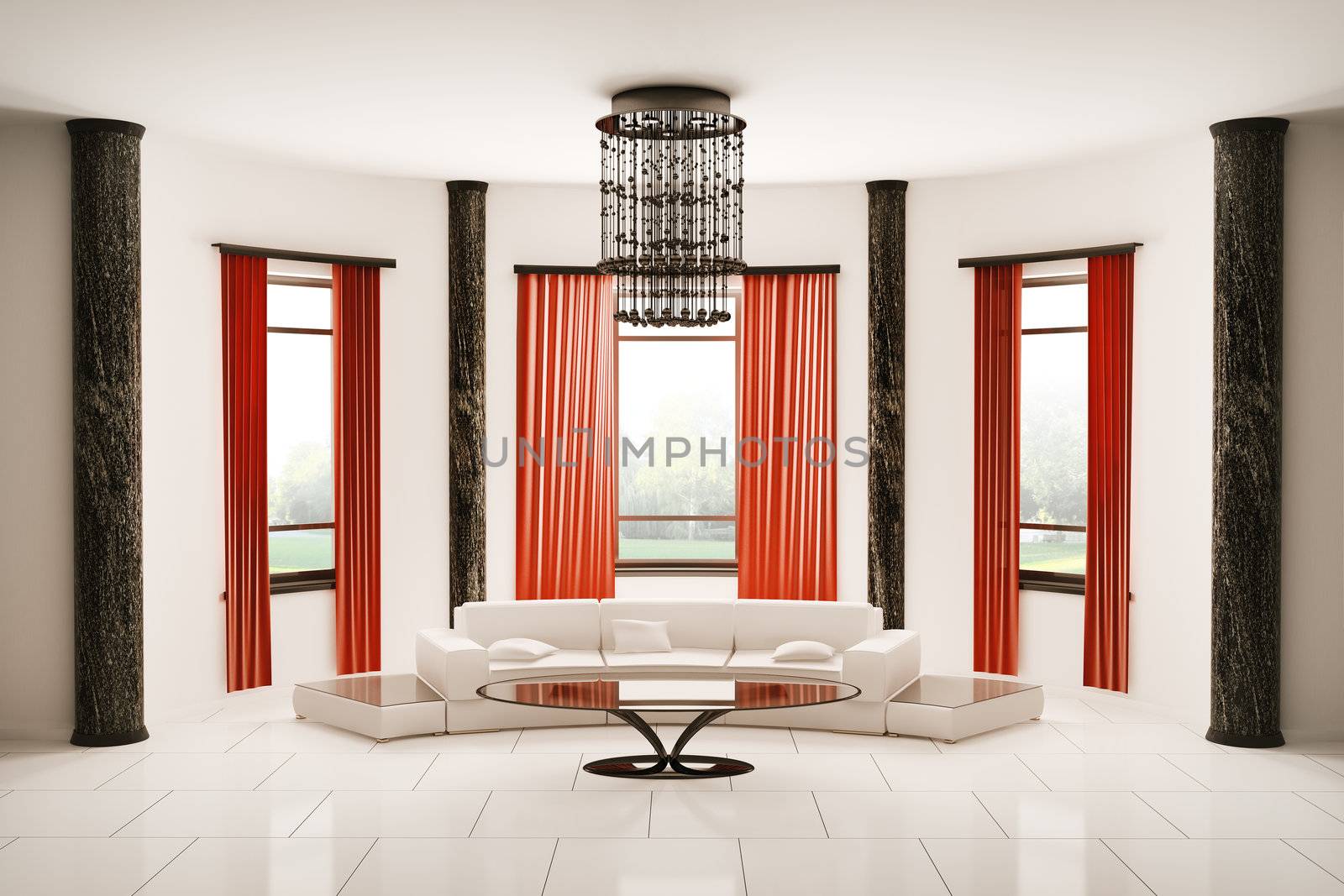 Round room with columns interior 3d render