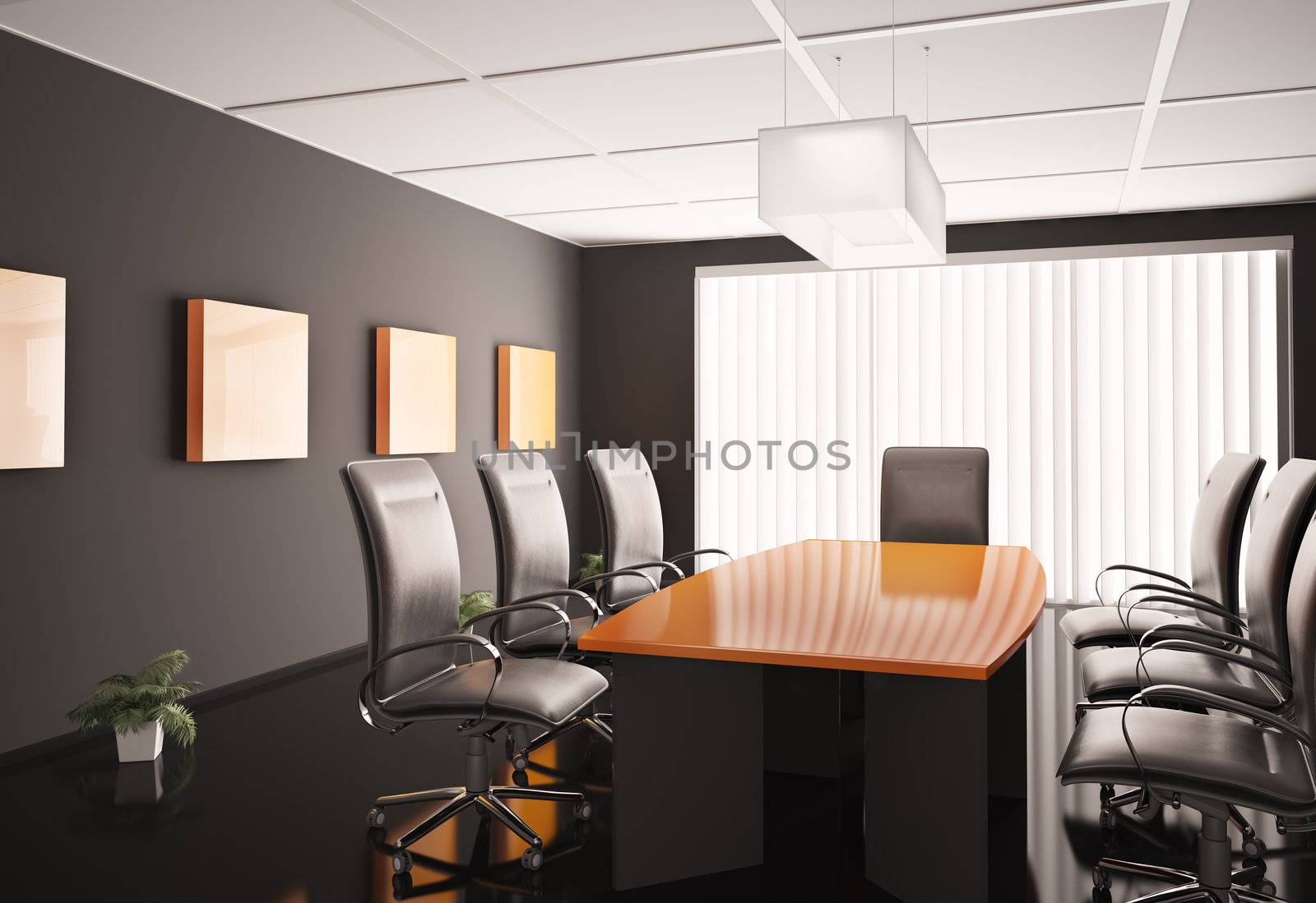 conference room with orange table 3d render