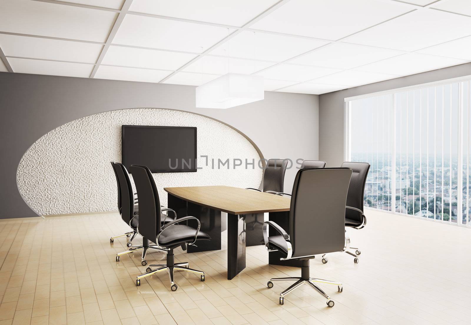 conference room with lcd tv interior 3d render