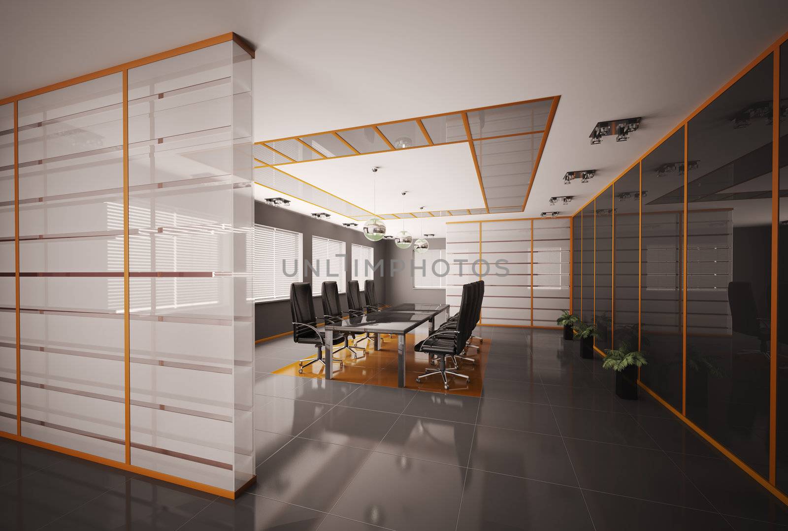 Modern boardroom interior 3d render