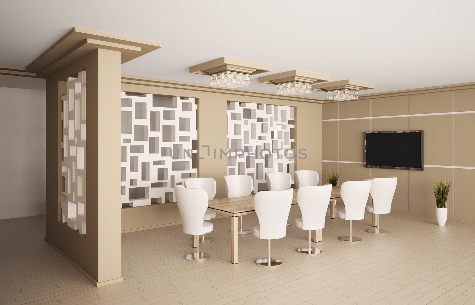 Modern boardroom with lcd interior 3d render