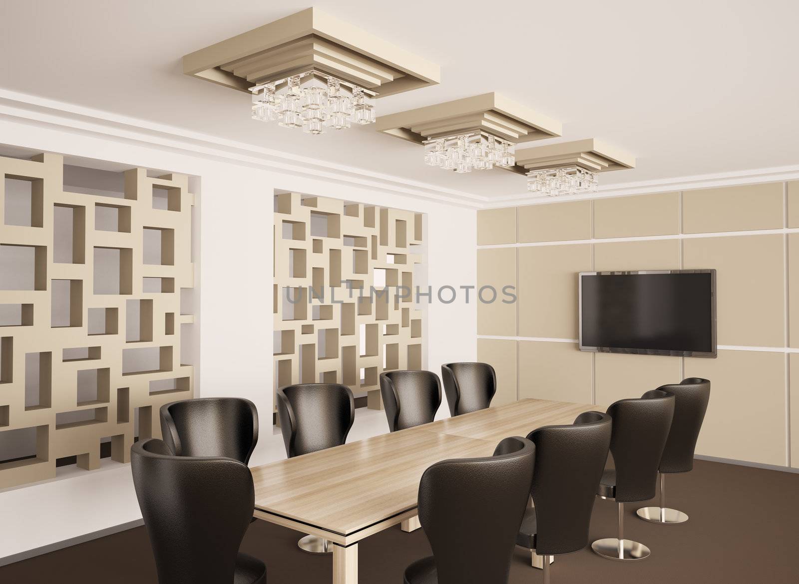 Modern boardroom with lcd interior 3d render