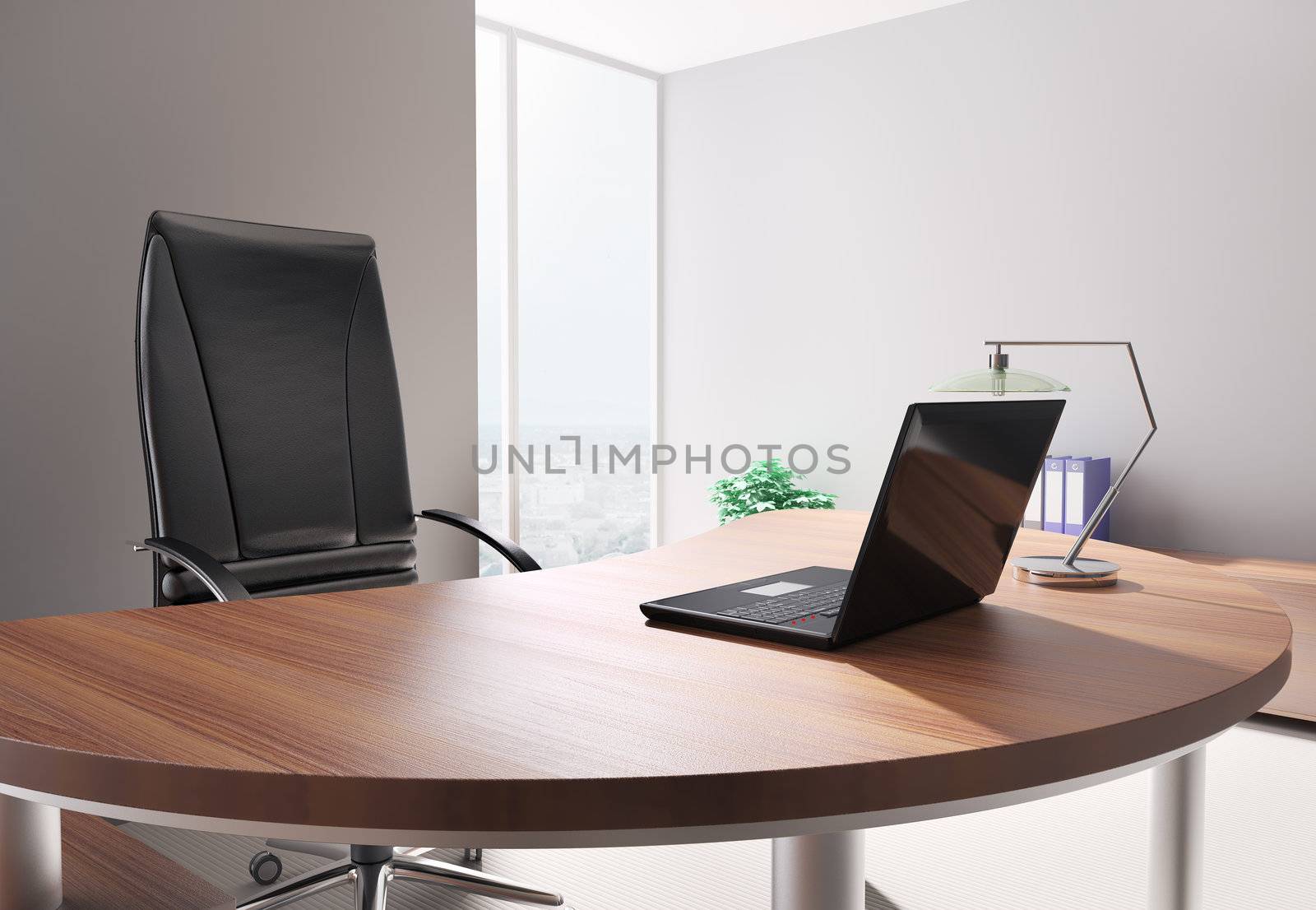 Modern office with laptop interior 3d render