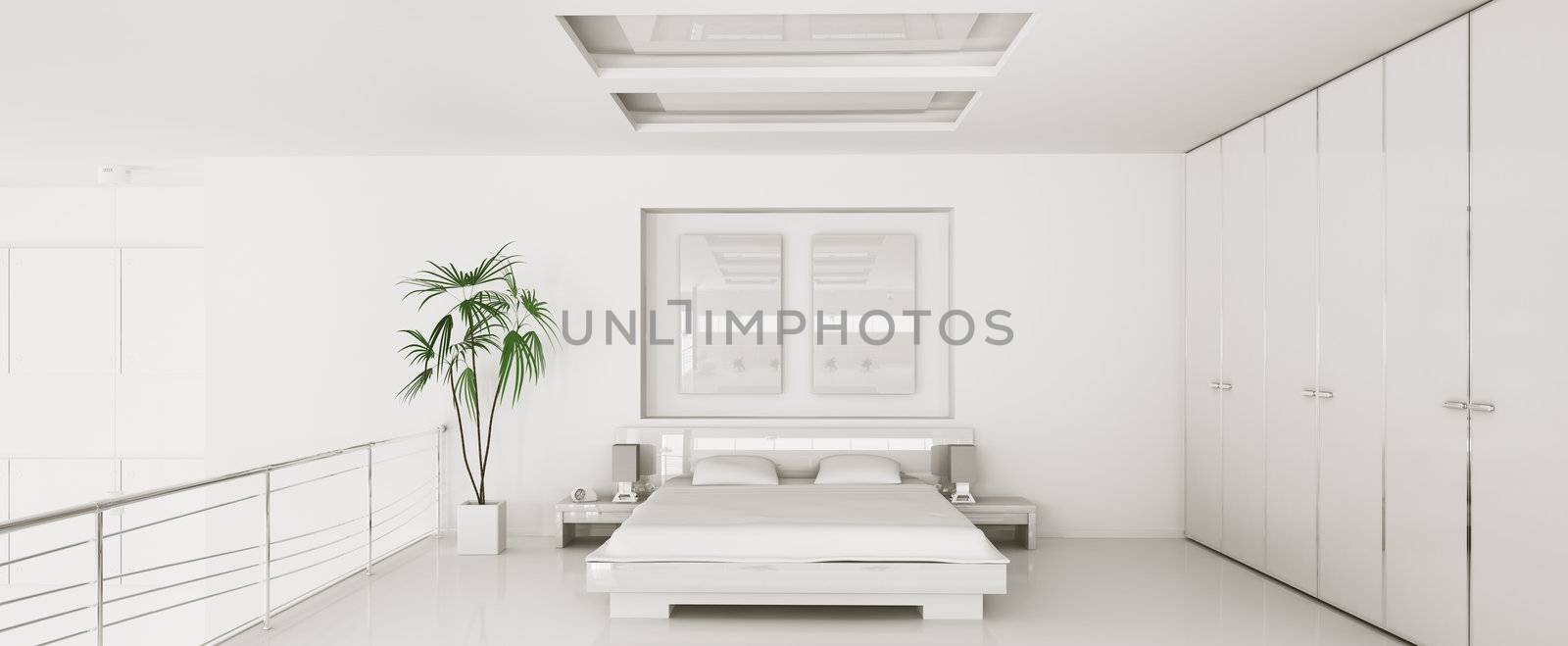 Interior of modern bedroom panorama 3d render by scovad