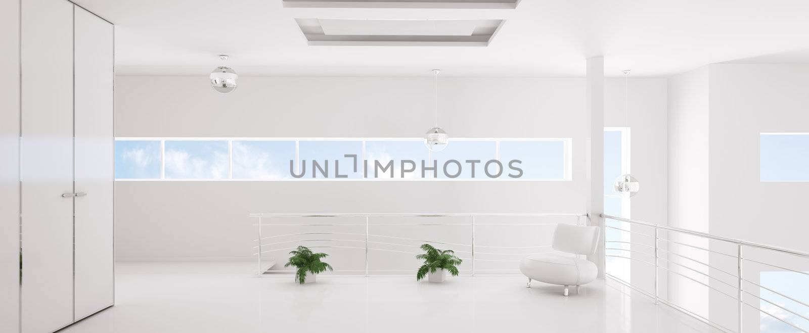 Modern white interior panorama 3d render by scovad