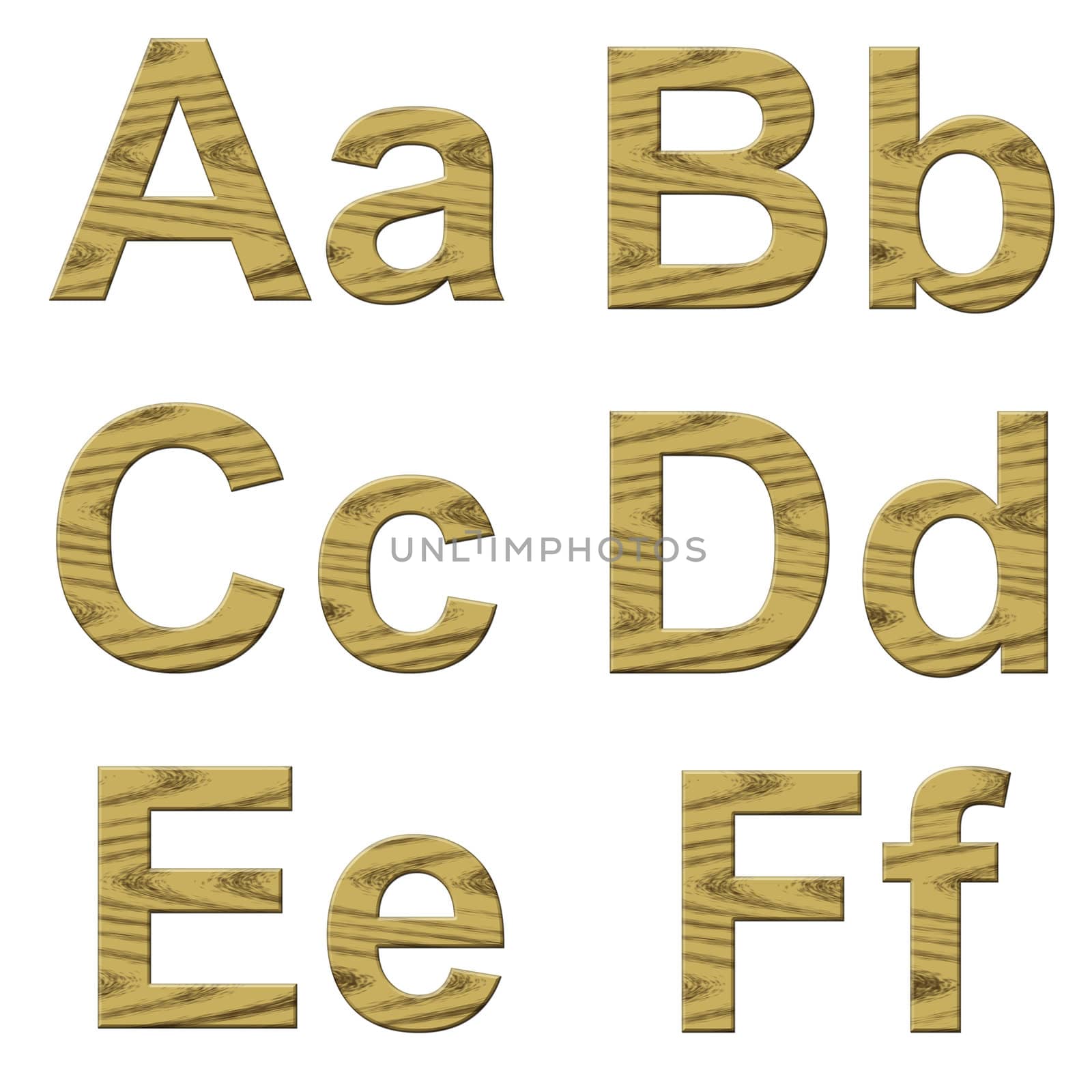 Illustration of wooden letters on white background.