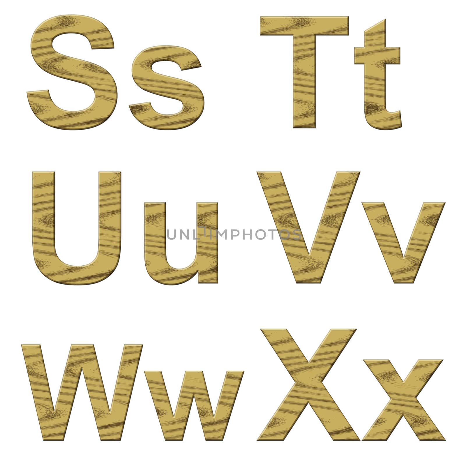 Illustration of wooden letters on white background.