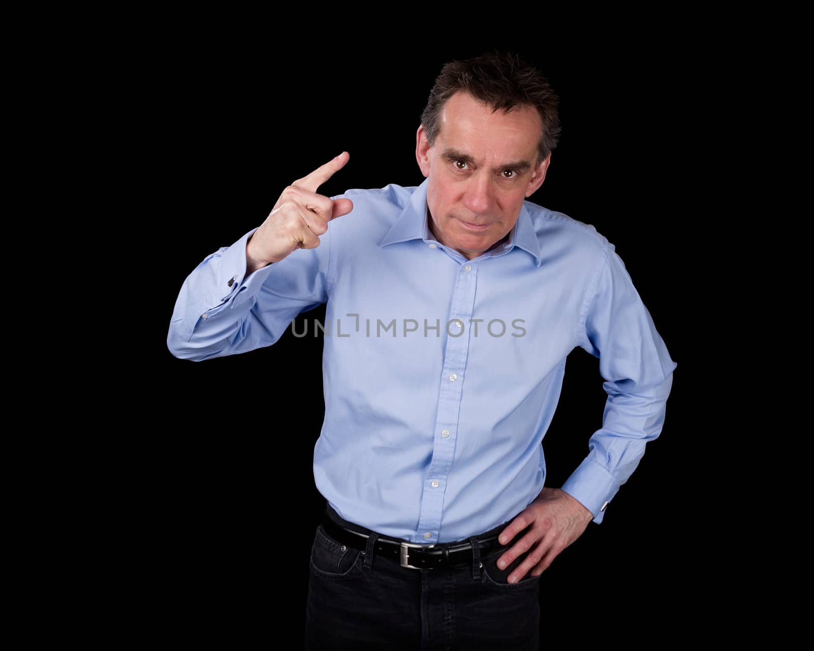 Angry Middle Age Business Man Shaking Finger Black Background