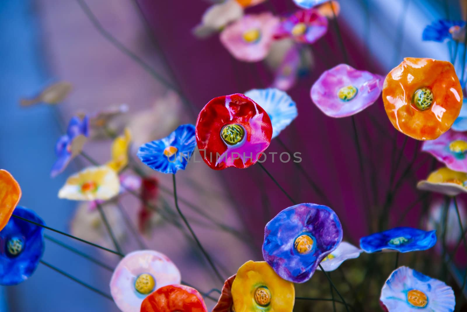 Colorful ceramic spring flowers